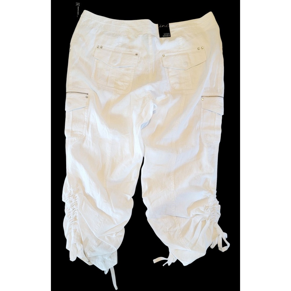 INC 20W International Concepts Women's 100% Linen White Slub Pants Drawst NWT‎